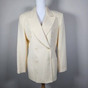 VTG Devonshire Cream Double Breasted Blazer 100% Wool Womens 10 Elegant Ivory
